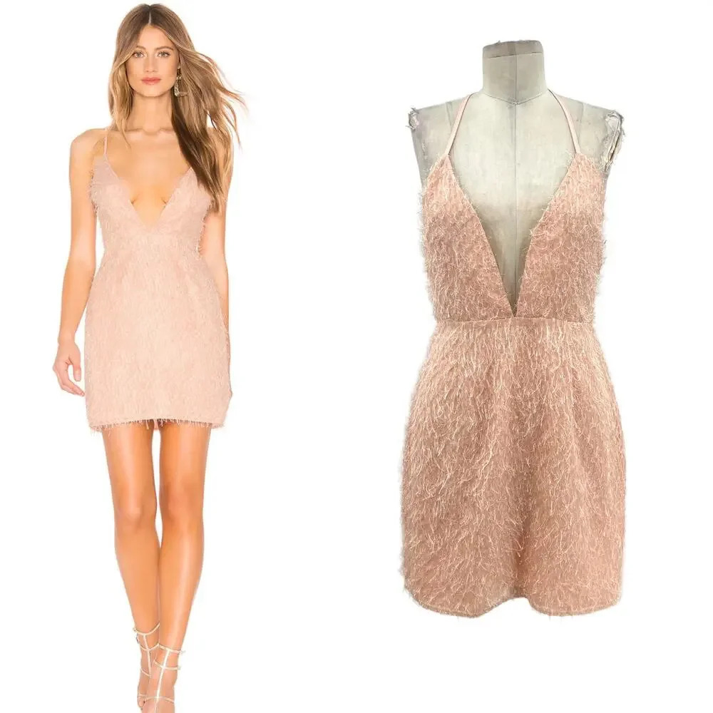 About Us Revolve Natalie Mini Dress Textured Plunge Neck Pink Size Medium